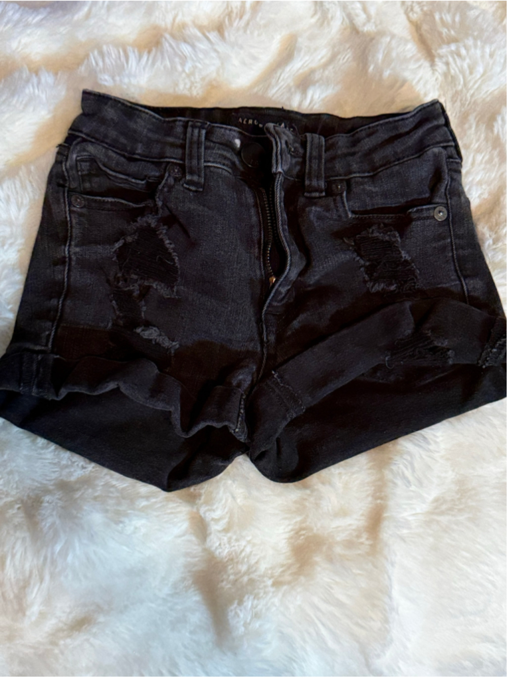 Preowned, Women's Aeropostale High Rise Midi Jean Shorts , Black ,Size 000